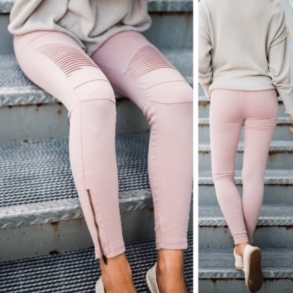 NWT BEULAH Moto Jeggings, Dusty Pink w/ Ankle zipper - OP7019 - Picture 1 of 15